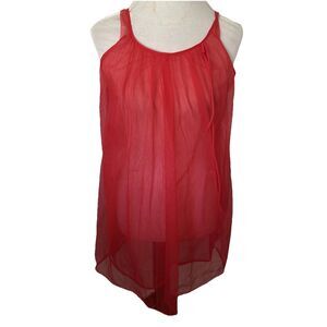 Vintage Red Sheer Nylon Nightgown Small Retro Pin Up Lingerie Valentine